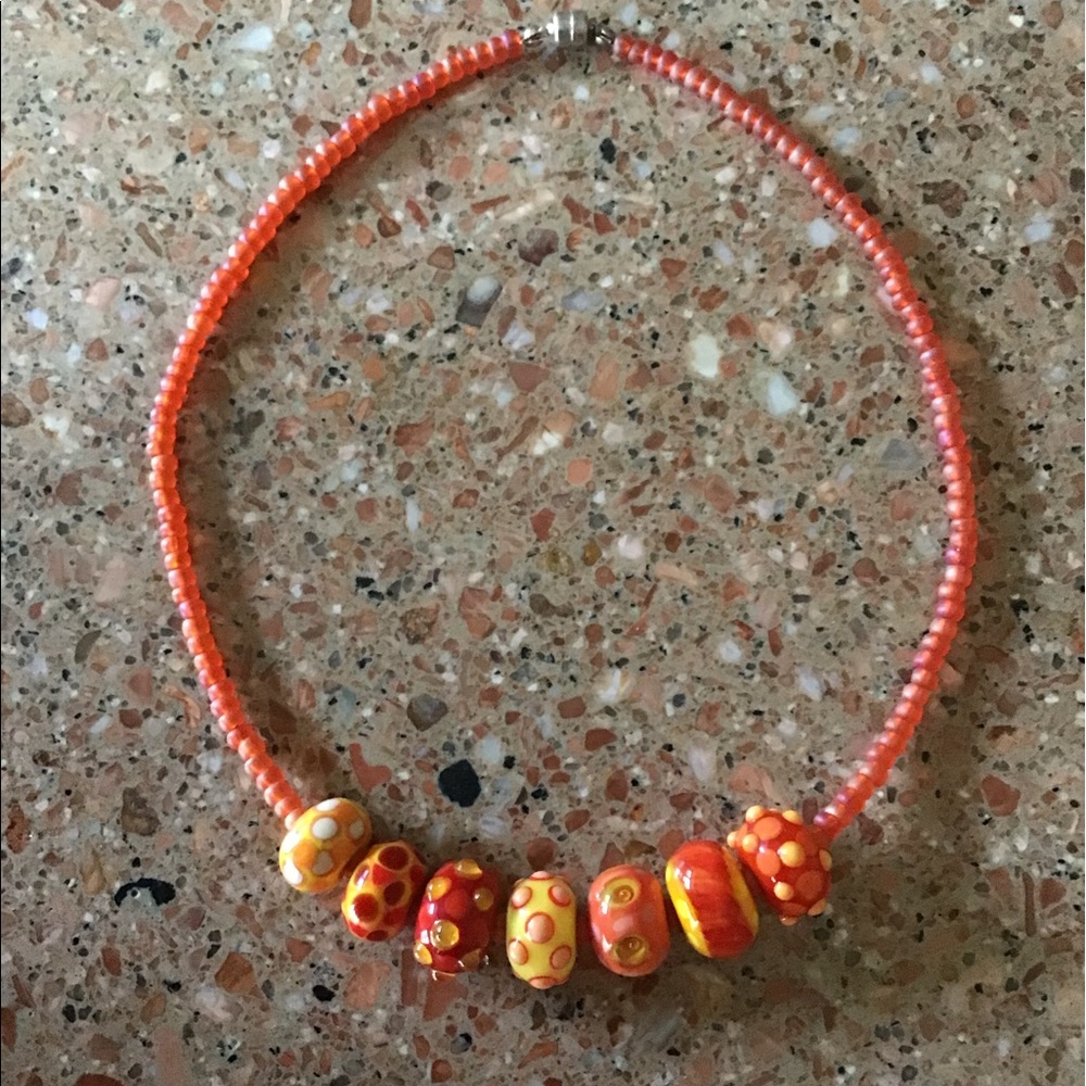 Orange beaded necklace 16”